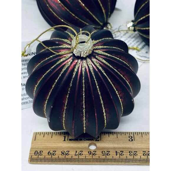 Lot Of 13 Burgundy Red & Gold Glitter Finial And Round Christmas Tree Ornaments - Picture 13 of 16